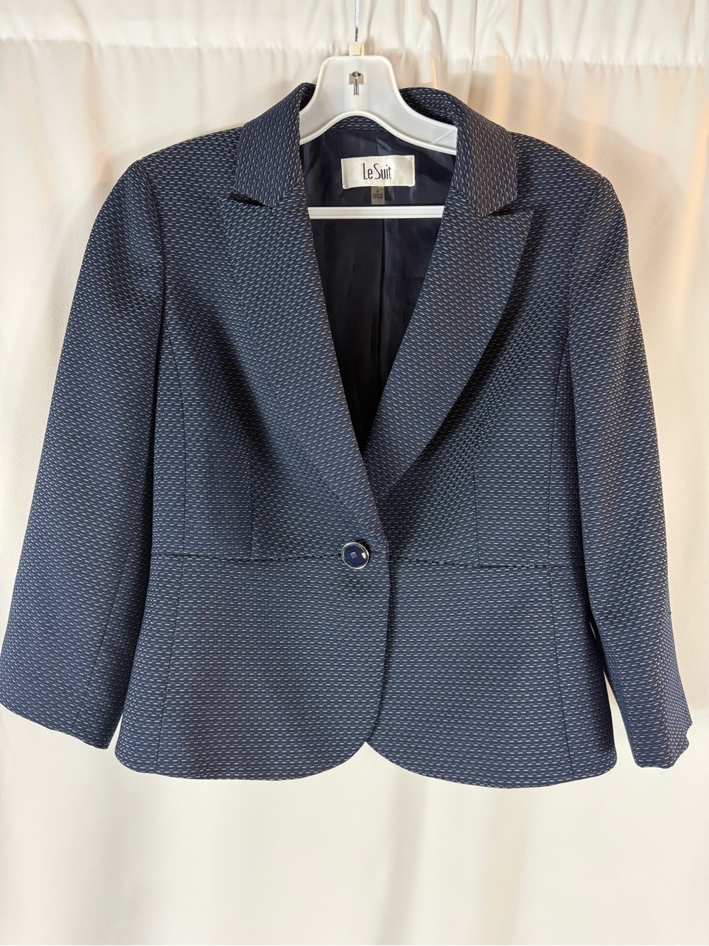 Le Suit Blazer Women Sz:4Navy Textured Single Button Corpcore Professional